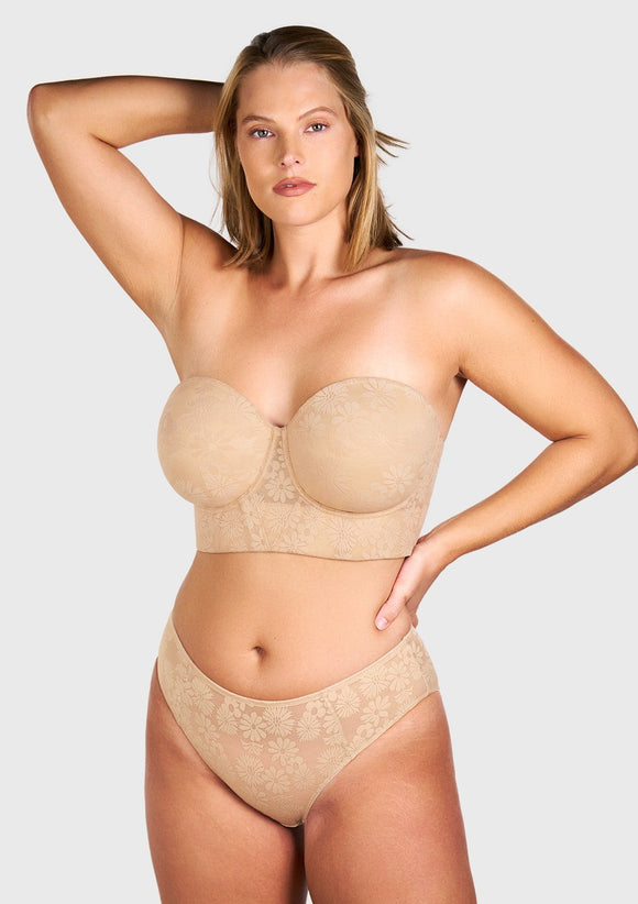 Daisy Smooth Lace Lightly Padded Longline Underwire Strapless Balconette Bra
