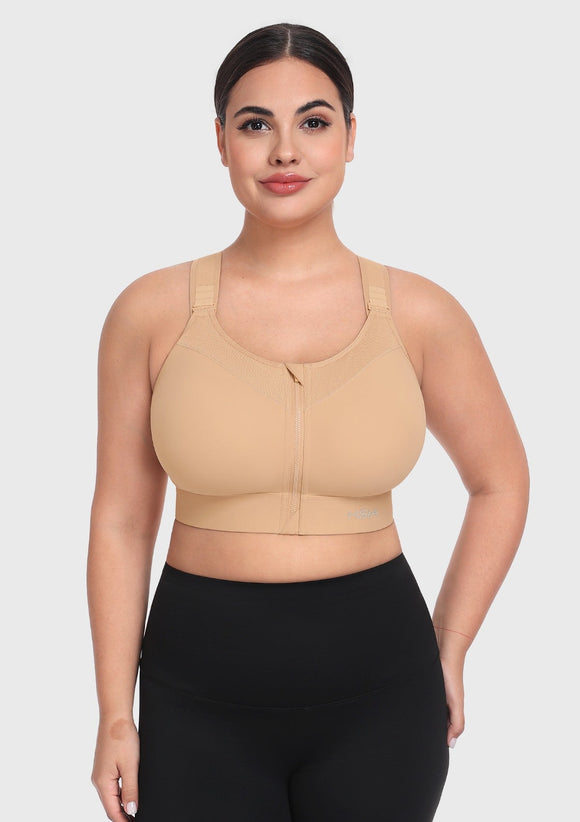 Bramela PowerMove High Support Zip Front Sports Bra Wireless No Bounce Adjustable Wide Straps
