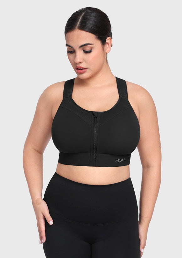 Bramela PowerMove High Support Zip Front Sports Bra Wireless No Bounce Adjustable Wide Straps