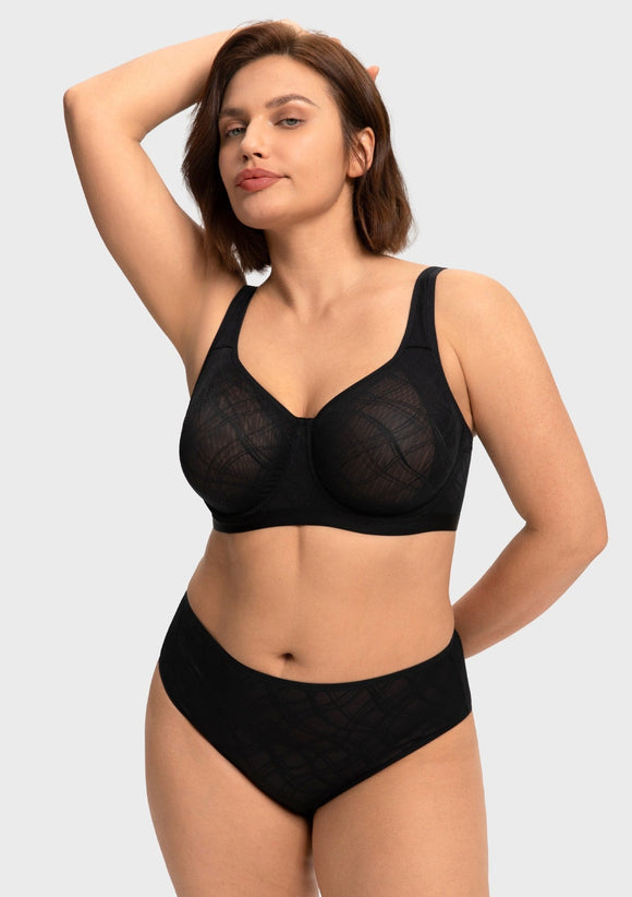 Bramela Skylark Breathable Lightweight Supportive Jacquard Mesh Wide Strap 3/4 Cup Comfort Bra