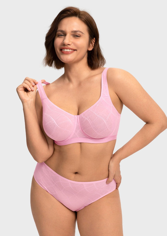 Bramela Skylark Breathable Lightweight Supportive Jacquard Mesh Wide Strap 3/4 Cup Comfort Bra