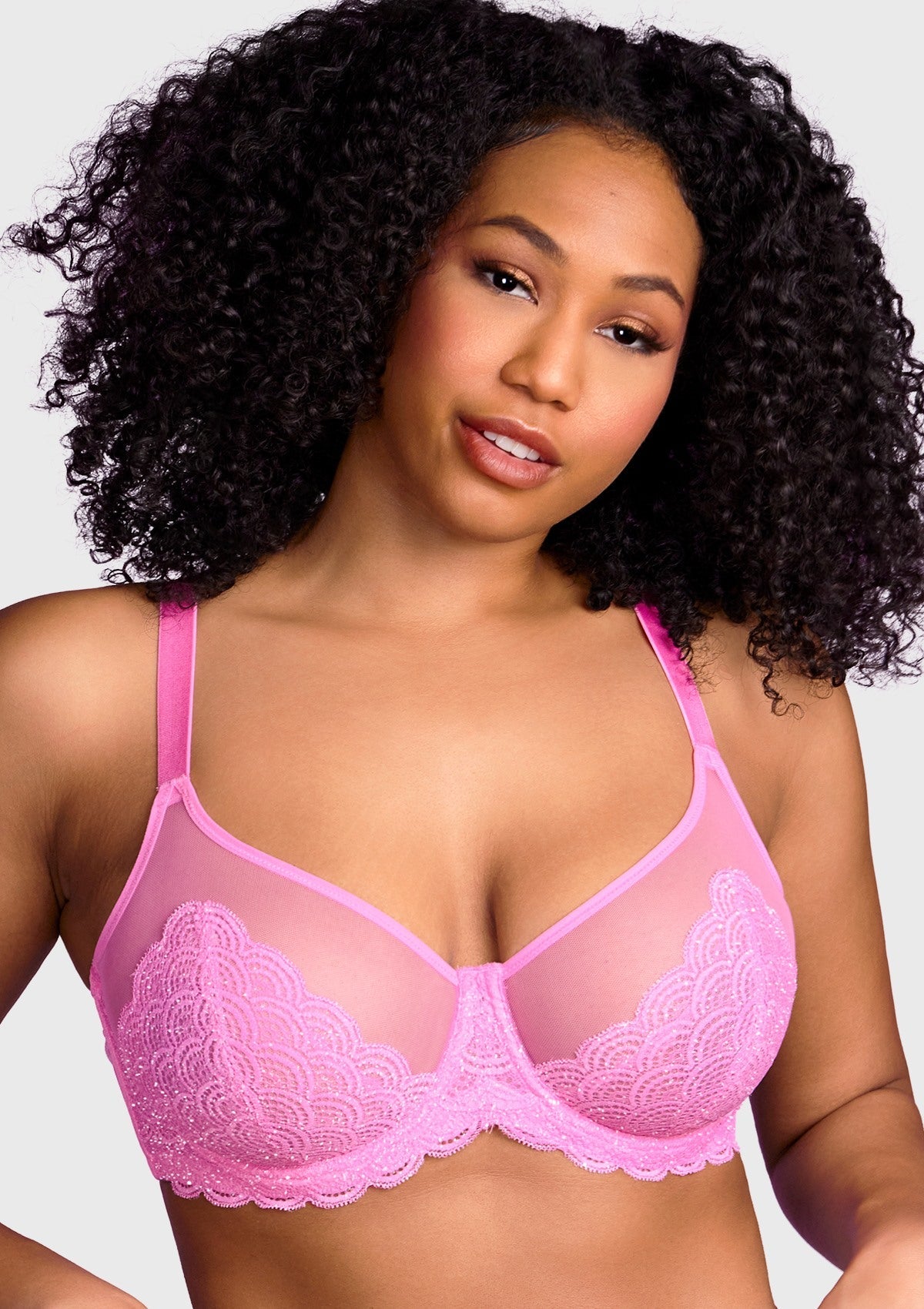 (Cardi B recommends)HSIA Mermaid Scales Lace Stardust-Pink Unlined Bra