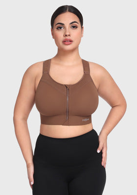 Bramela PowerMove High Support Zip Front Sports Bra Wireless No Bounce Adjustable Wide Straps