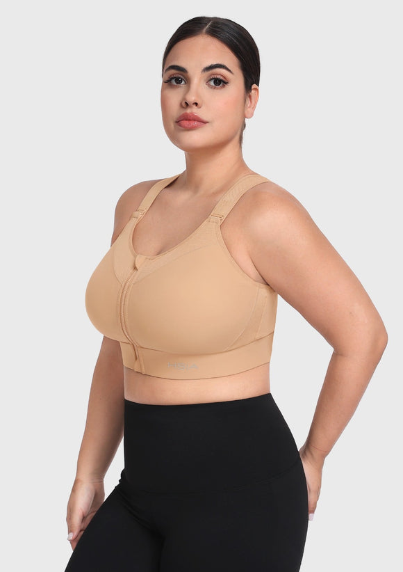 Bramela PowerMove High Support Zip Front Sports Bra Wireless No Bounce Adjustable Wide Straps