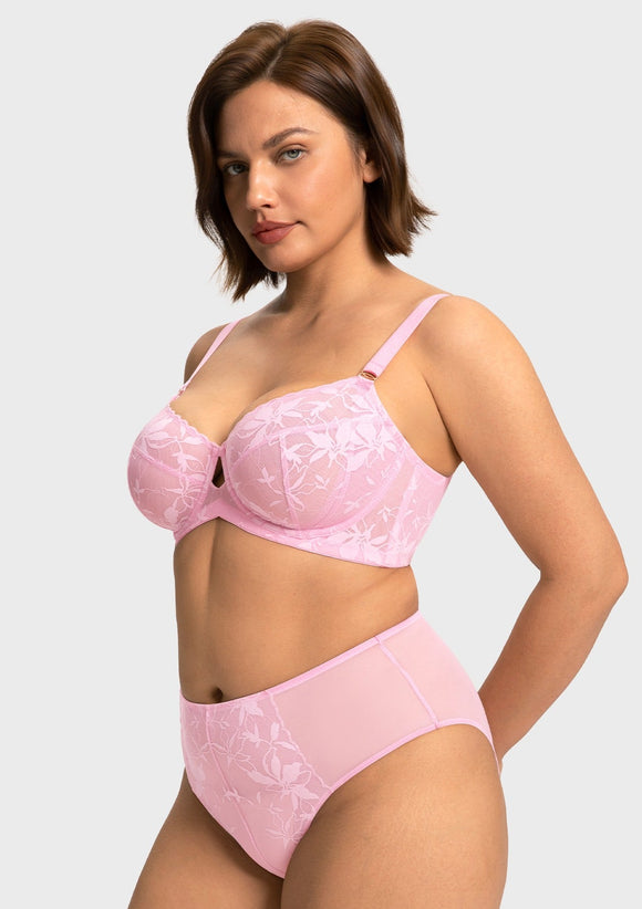 Bramela Petalia Plus Size Seamless Lace Underwire Balconette Demi No Padded Bra with High Elastic Fabric Delicate Lace Trim Cutout & Adjustable Straps