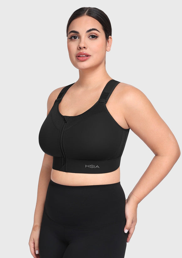 Bramela PowerMove High Support Zip Front Sports Bra Wireless No Bounce Adjustable Wide Straps