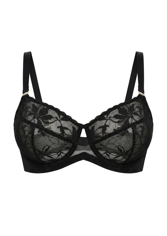 Bramela Petalia Plus Size Seamless Lace Underwire Balconette Demi No Padded Bra with High Elastic Fabric Delicate Lace Trim Cutout & Adjustable Straps