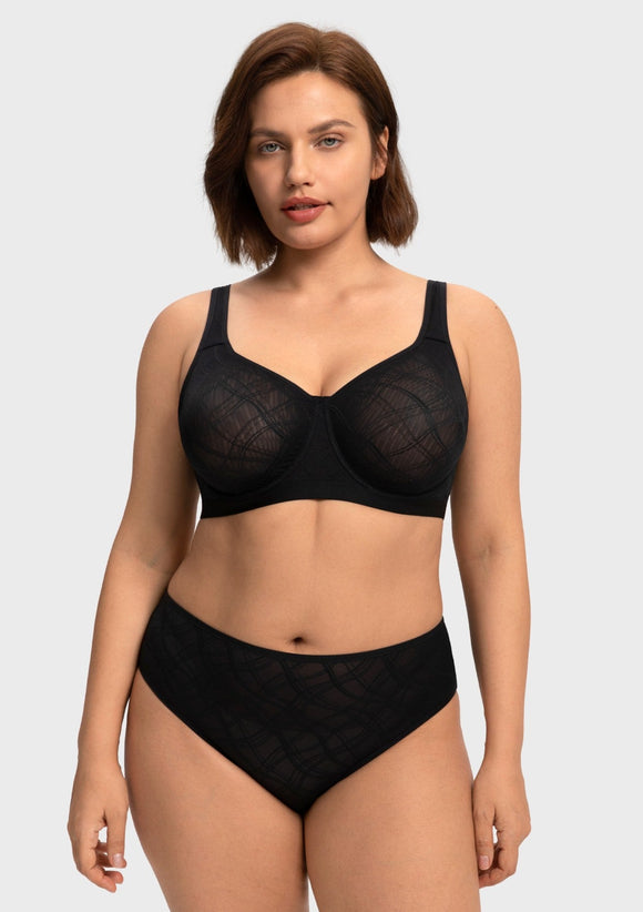 Bramela Skylark Breathable Lightweight Supportive Jacquard Mesh Wide Strap 3/4 Cup Comfort Bra