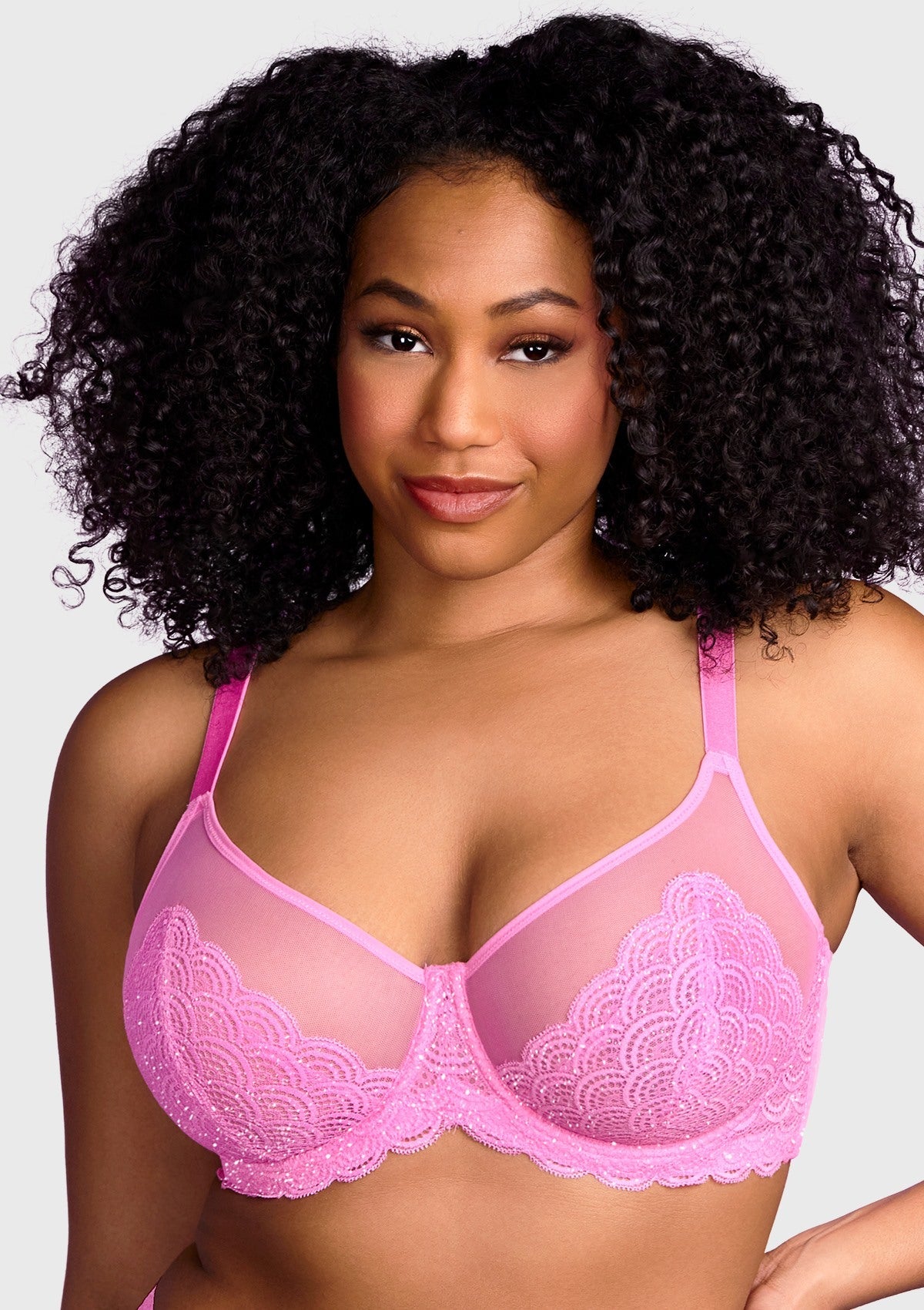 (Cardi B recommends)HSIA Mermaid Scales Lace Stardust-Pink Unlined Bra