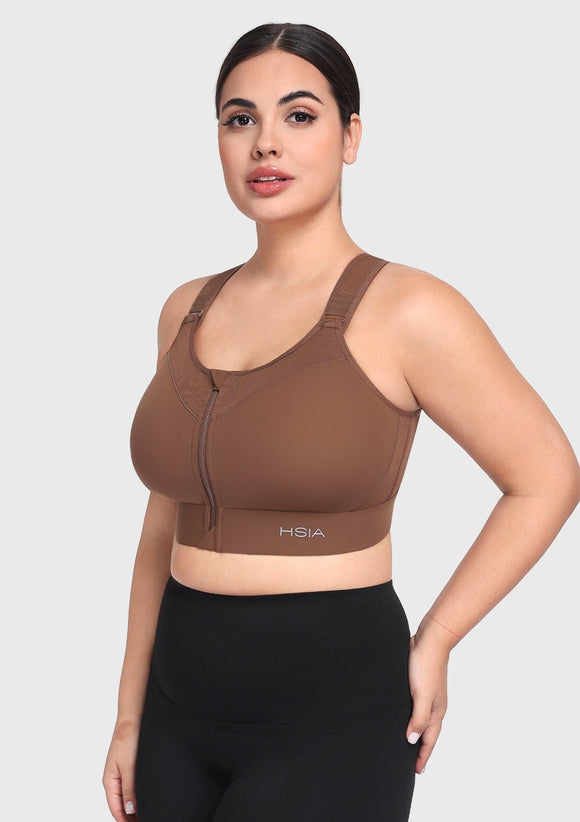 Bramela PowerMove High Support Zip Front Sports Bra Wireless No Bounce Adjustable Wide Straps