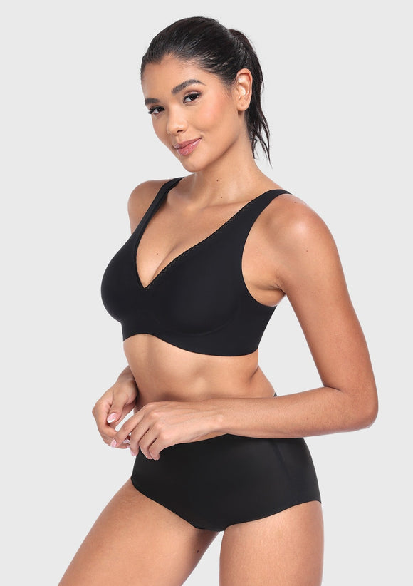 Deep V Seamless Bra Wireless Lift Breathable Perforated Foam Cups