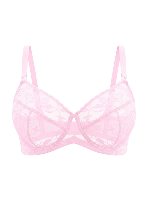 Bramela Petalia Plus Size Seamless Lace Underwire Balconette Demi No Padded Bra with High Elastic Fabric Delicate Lace Trim Cutout & Adjustable Straps