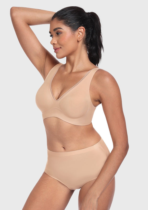 Deep V Seamless Bra Wireless Lift Breathable Perforated Foam Cups