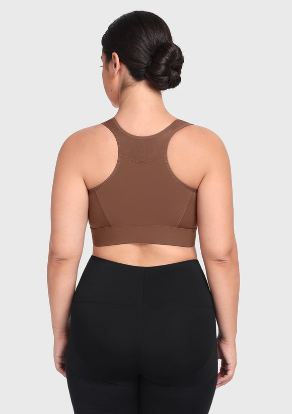 Bramela PowerMove High Support Zip Front Sports Bra Wireless No Bounce Adjustable Wide Straps
