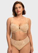 Bramela Petalia Plus Size Seamless Lace Underwire Balconette Demi No Padded Bra with High Elastic Fabric Delicate Lace Trim Cutout & Adjustable Straps-7