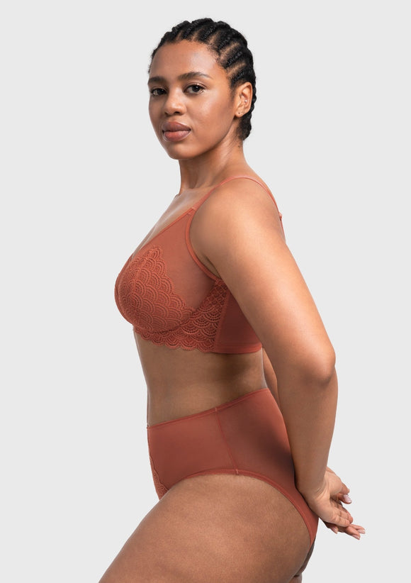 Bramela Mermaid Scales Lace Beige Brown Unlined Bra