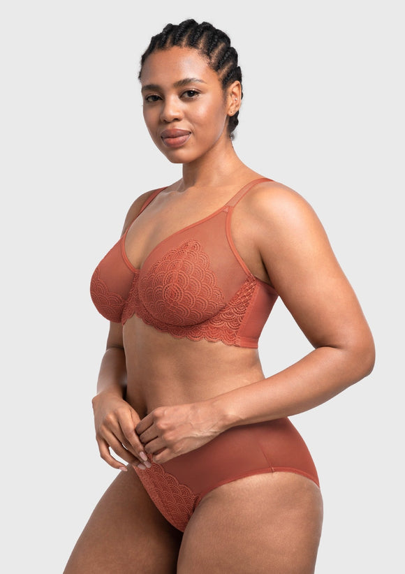 Bramela Mermaid Scales Lace Beige Brown Unlined Bra