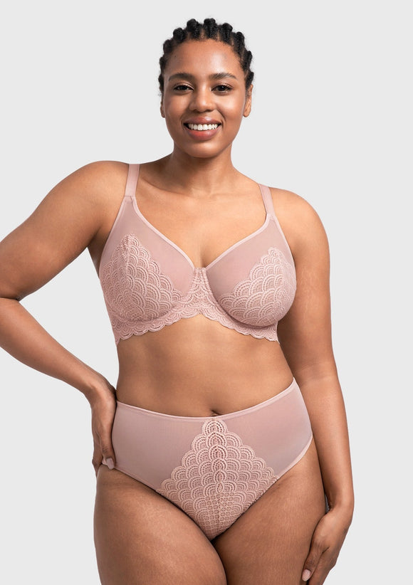Bramela Mermaid Scales Lace Beige Brown Unlined Bra