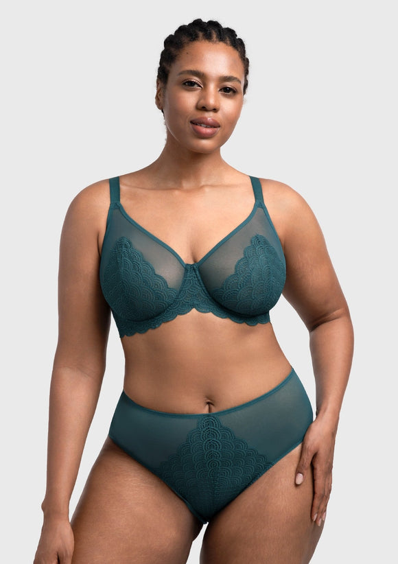 Bramela Mermaid Scales Lace Beige Brown Unlined Bra