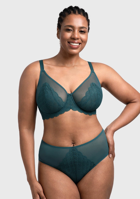 Bramela Mermaid Scales Lace Beige Brown Unlined Bra