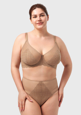 Bramela Mermaid Scales Lace Beige Brown Unlined Bra - 0