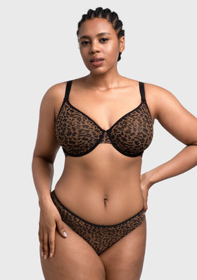 Bramela Leopard wild Unlined Plus Size Breathable Soft Mesh No Padding Underwire Bra