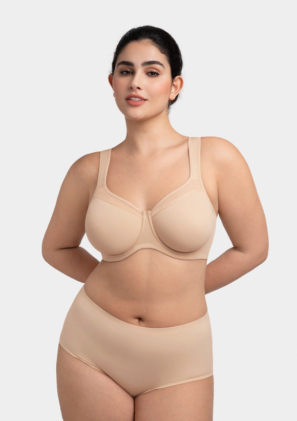 Bramela Alina Full Coverage Underwire Bra Plus Size Supportive Unlined Adjustable Strap Comfort Fit T-Shirt Style