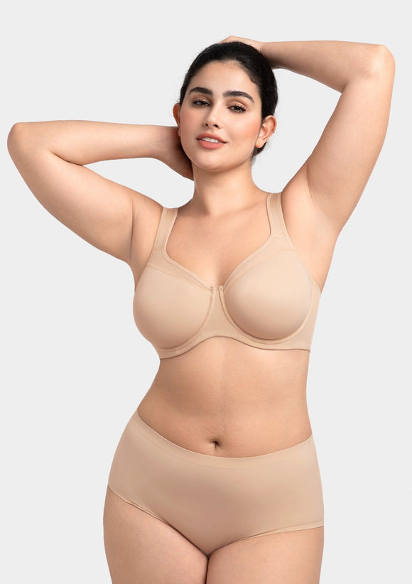 Bramela Alina Full Coverage Underwire Bra Plus Size Supportive Unlined Adjustable Strap Comfort Fit T-Shirt Style