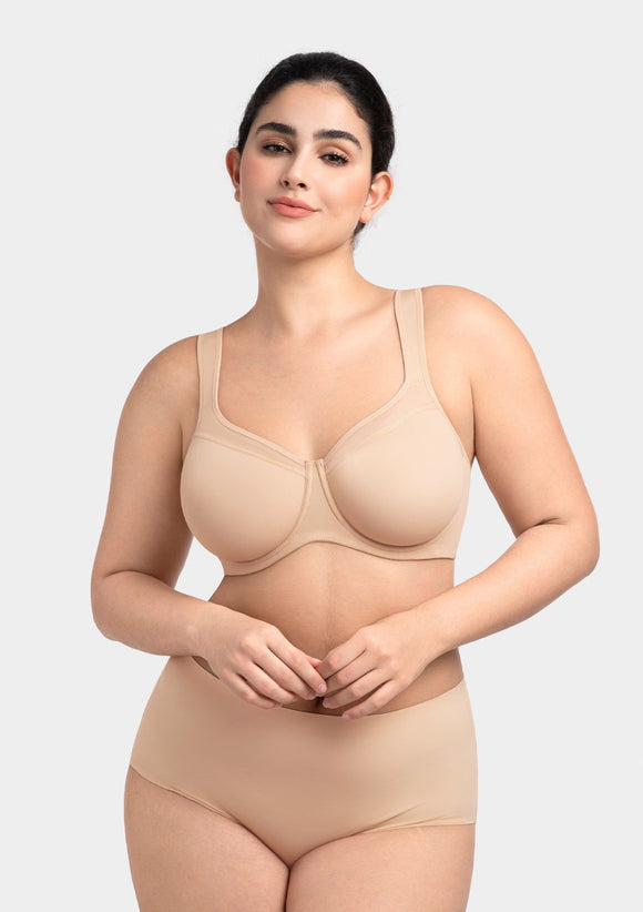 Bramela Alina Full Coverage Underwire Bra Plus Size Supportive Unlined Adjustable Strap Comfort Fit T-Shirt Style