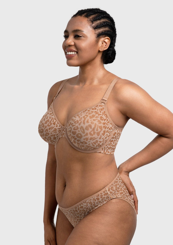 Bramela Leopard wild Unlined Plus Size Breathable Soft Mesh No Padding Underwire Bra