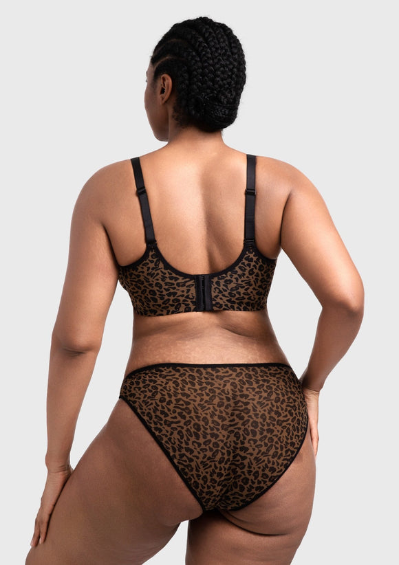 Bramela Leopard wild Unlined Plus Size Breathable Soft Mesh No Padding Underwire Bra