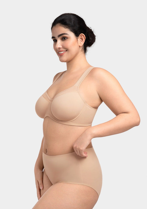 Bramela Alina Full Coverage Underwire Bra Plus Size Supportive Unlined Adjustable Strap Comfort Fit T-Shirt Style