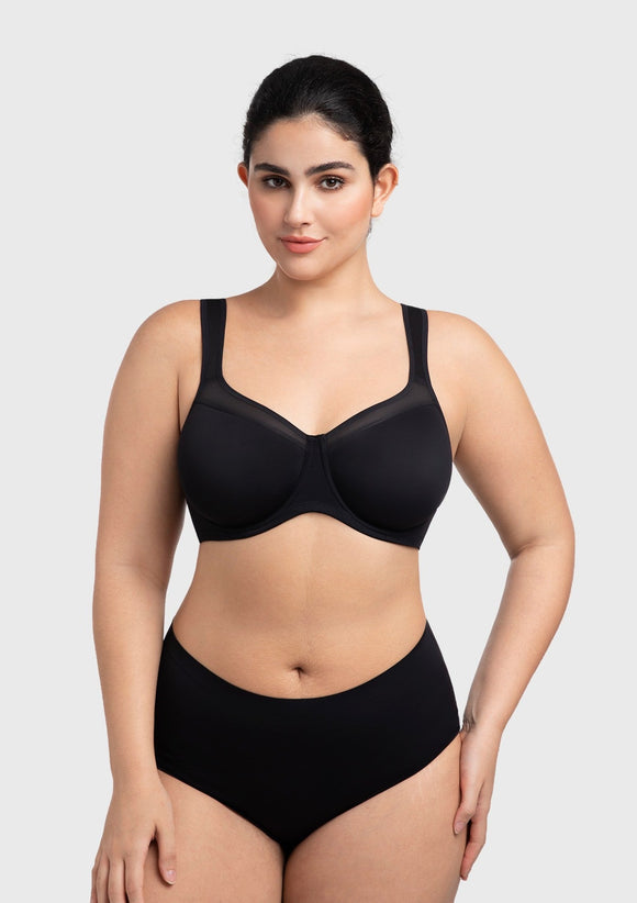 Bramela Alina Full Coverage Underwire Bra Plus Size Supportive Unlined Adjustable Strap Comfort Fit T-Shirt Style