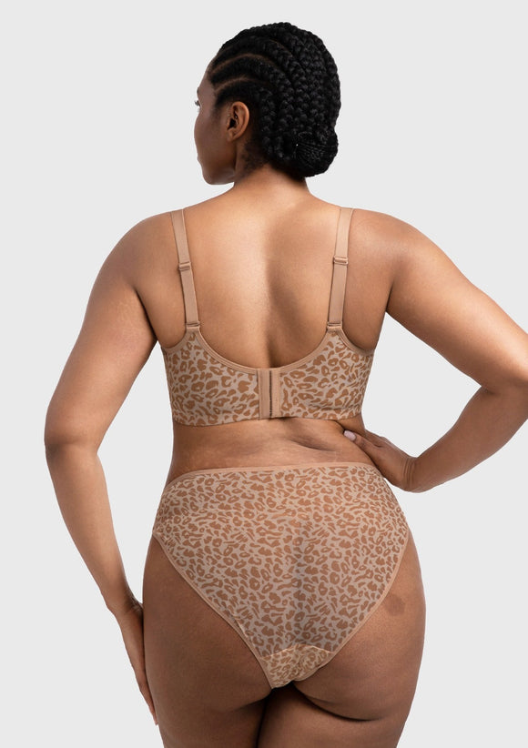 Bramela Leopard wild Unlined Plus Size Breathable Soft Mesh No Padding Underwire Bra